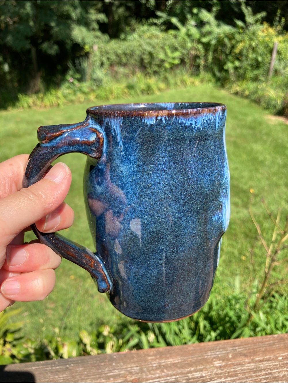 Handmade Paul Haigh Signed Skull Face Mug Studio Pottery Blue Drip Glaze NH - Picture 5 of 7